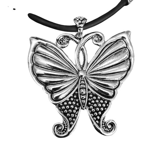 Butterfly Pendant Necklace With Black Cord & Silver-Tone Accents For Women - Picture 2 of 4